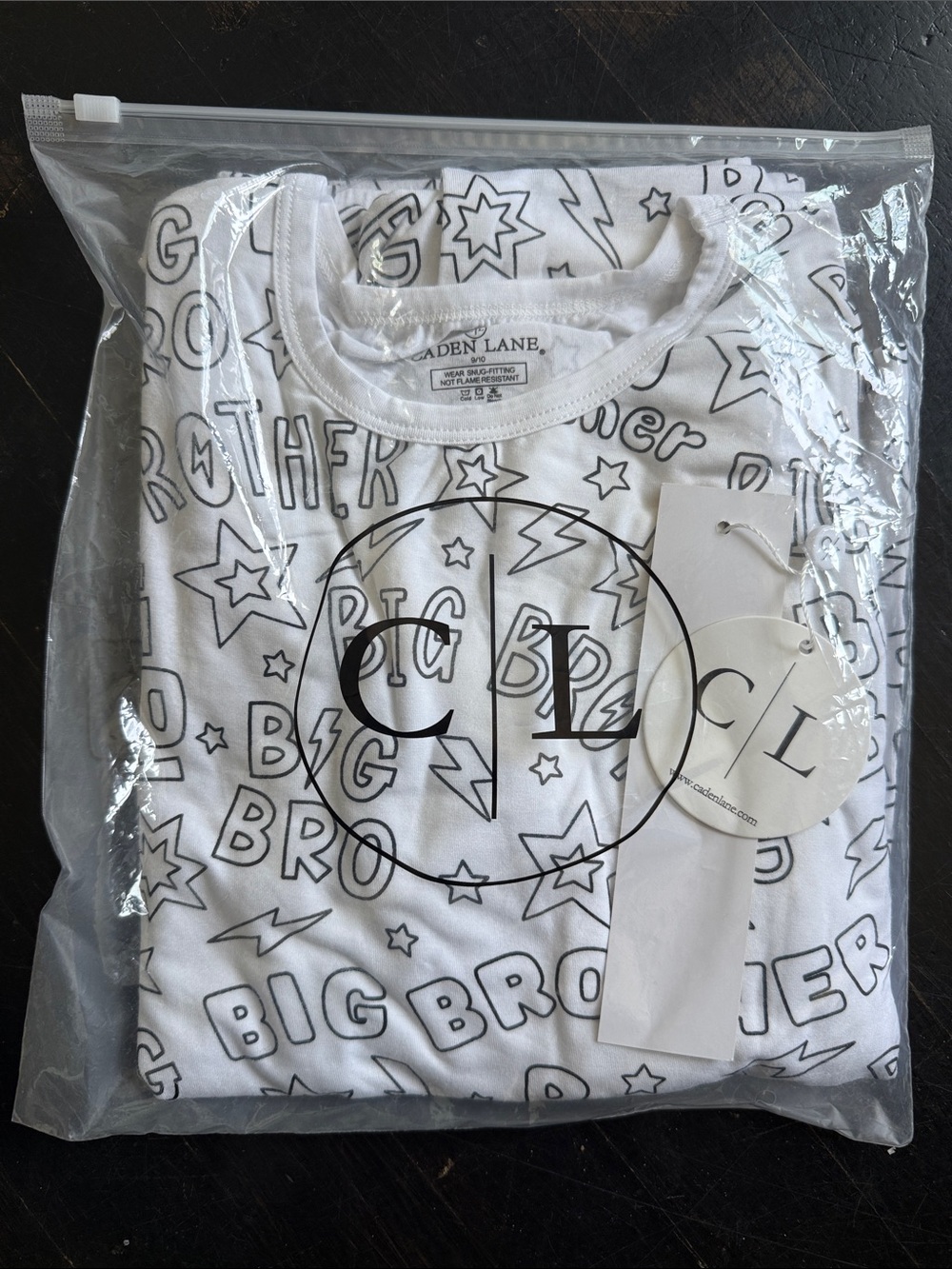 Caden Lane White 'Big Brother' Black outline coloring pajamas set